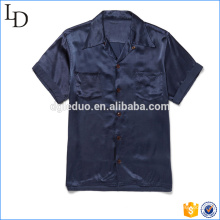 Navy blue satin cotton city t shirts modern fashion silk t shirt